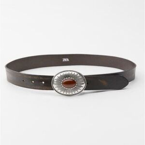 Zara Brown Leather Belt with Hewn Buckle